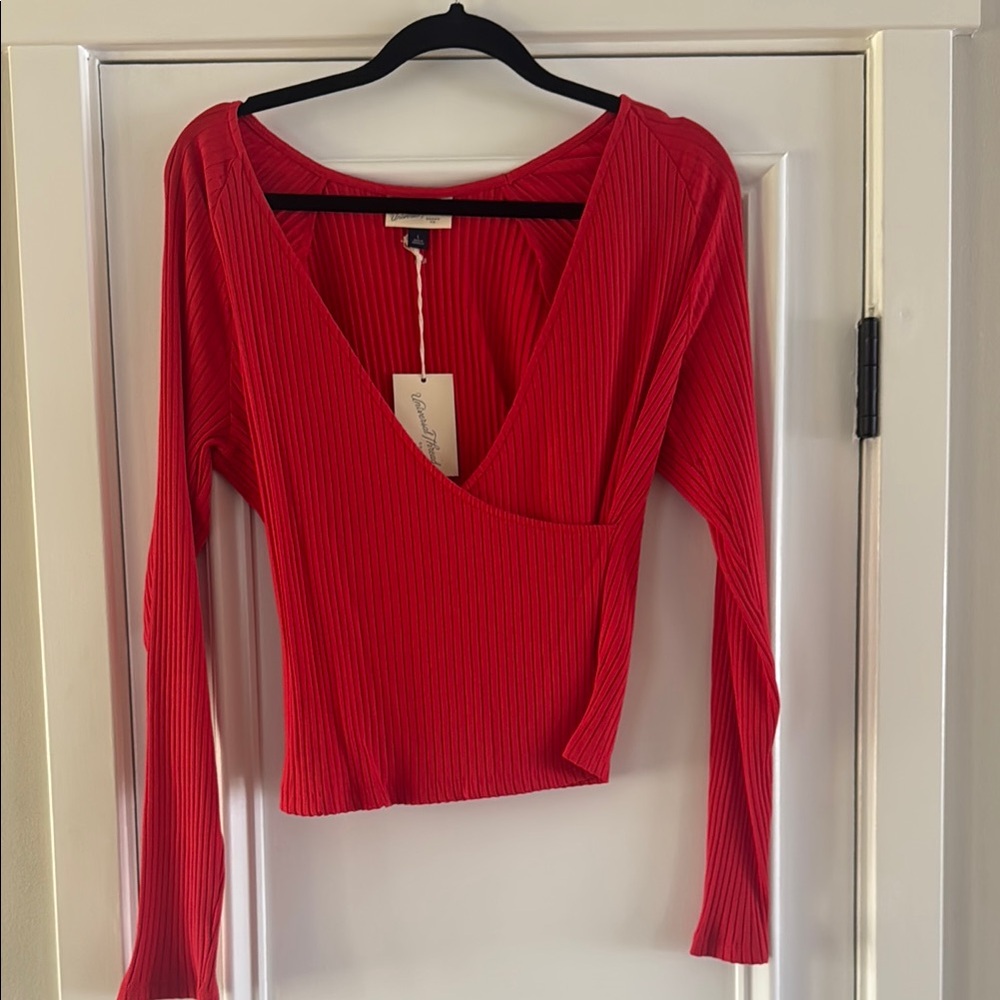 Universal Thread Red Fitted Asymmetrical Blouse